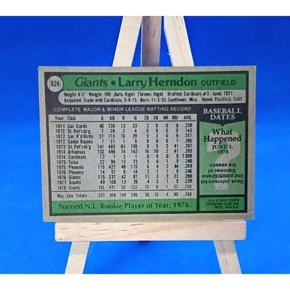1979 Topps - Larry Herndon #624 Giants - Picture 4 of 4